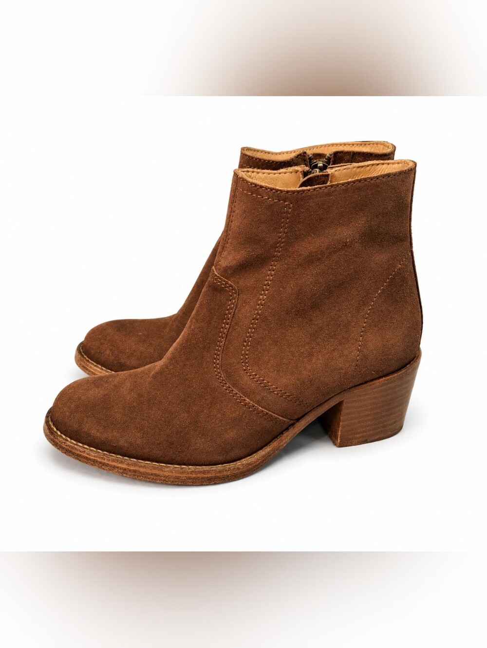 A.P.C. Paris Brown Suede Leather Ankle Boots Size 36 / Approx. 6/ Block Heel Zip